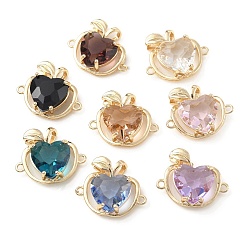 Mixed Color Brass K9 Glass Connector Charms, Light Gold Tone Apple Links, Mixed Color, 18x22x8mm, Hole: 1.5mm