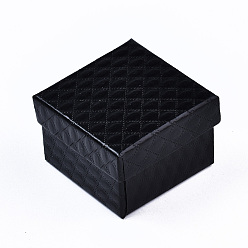 Black Cardboard Jewelry Boxes, for Ring, Earring, Necklace, with Sponge Inside, Square, Black, 5~5.1x5~5.1x3.3~3.4cm