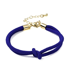 Blue 3MM Round Nylon Braided Cord Bracelet Making, Knot, with Golden 202 Stainless Steel Lobster Clasp & Brass Finding, Blue, 6.69x0.39 inch(17x1cm)