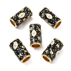 Черный Латунь микропаве прозрачный кубический цирконий европейский бисер, бусины с большим отверстием, колонна со звездой и глазом, с эмалью, стойки покрытие, без кадмия и без свинца, долговечный, чёрные, 20x11.5 мм, отверстие : 7 мм