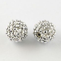 Silver Resin Rhinestone Beads, with Acrylic Round Beads Inside, for Bubblegum Jewelry, Silver, 16x14mm, Hole: 2~2.5mm