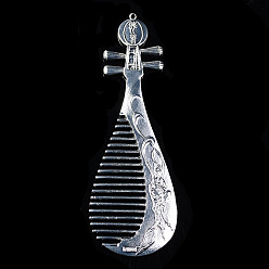 Silver Rack Plating Alloy Hair Combs Findings, Pipa Shape, Silver, 134x46mm