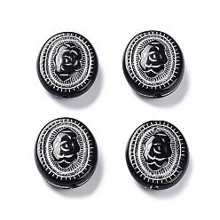 Black Opaque Acrylic Beads, Metal Enlaced, Oval with Rose Pattern, Black, 21.5x18.5x8mm, Hole: 2mm, about 270pcs/500g