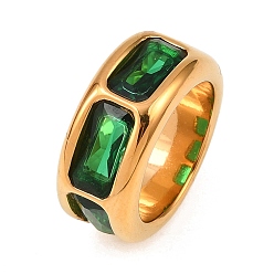 Настоящее золото 18K 304 палец кольца из нержавеющей стали, прямоугольные, со стеклом, ионное покрытие (ip), реальный 18 k позолоченный, реальный 18 k позолоченный, 9.5 мм, размер США 6 (16.5 мм)