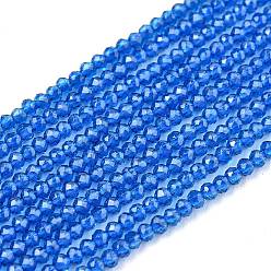 Royal Blue Glass Beads Strands, Imitation Quartz, Faceted, Round, Royal Blue, 2mm, Hole: 0.5mm,  about 175pcs/strand, 14.9 inch(38cm)