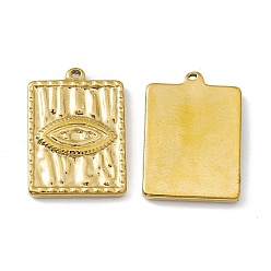 Golden Vacuum Plating 304 Stainless Steel Pendant Rhinestone Settings, Wave Textured, Rectangle with Eye Pattern Charms, Golden, Fit for 2mm Rhinestone, 21x15x2.2mm, Hole: 1.2mm