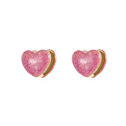 Old Lace Heart Shape Golden 304 Stainless Steel Hoop Earrings, with Enamel, Old Lace, 14.3x16.3mm