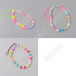 Random Single Color or Random Mixed Color 6pcs 3 Styles Resin Beaded Mobile Straps, Mixed Shapes, Mixed Color, 205mm and 109mm, 2pcs/style