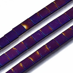Purple Plated Electroplate Non-magnetic Synthetic Hematite Multui-Strand Links, Matte, Square, Purple Plated, 5x5x2mm, Hole: 1mm, about 78pcs/strand, 15.7 inch