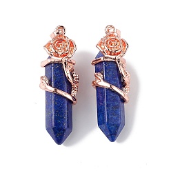 Ляпис-Лазурь Природные лазурит отметил подвески, подвески с гранеными пулями, с покрытием из розового золота из сплава с розовым покрытием, без кадмия и без свинца, 47~49.5x16.5x16 мм, отверстие : 8x5 мм