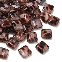 Coconut Brown Opaque Acrylic Imitation Leopard Print Beads, Square, Two Tone, Coconut Brown, 16x16x7.5mm, Hole: 1.5mm