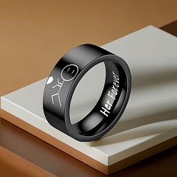 Black Titanium Steel Wind Band Rings for Women Men, Human with Heart Couple Rings, Black, 6mm, Inner Diameter: 17.4mm