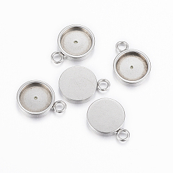 Stainless Steel Color 304 Stainless Steel Pendant Cabochon Settings, Plain Edge Bezel Cups, Flat Round, Stainless Steel Color, Tray: 8mm, 13x10x2mm, Hole: 2mm