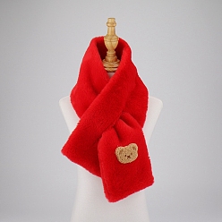 Red Polyester Faux Rabbit Fur Boys Girls Adjustable Neck Warmer Scarf, Winter Autumn Kids Cute Bear Collar Scarf, Red, 830~1300mm