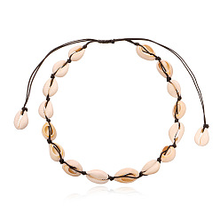 Black cord Handmade Hawaiian Shell Necklace for Women - Fashionable Knot Design Jewelry