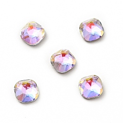 Vitrail Light K9 Glass Rhinestone Cabochons, Flat Back & Back Plated, Faceted, Square, Vitrail Light, 5x5x2mm