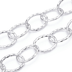 Silver Aluminum Cable Chains, Diamond Cut Oval Link Chains, Unwelded, Silver, 45.5x31x4.5mm