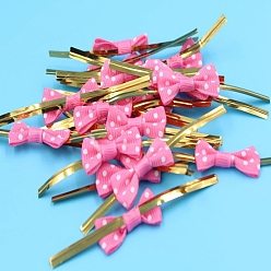 Ярко-Розовый Скрутки из железной проволоки, с бантиками из полиэфирной упаковочной ленты, для украшения подарочной упаковки, свадебные украшения, ярко-розовый, провода: 80x4x0.5 mm, около 100 шт / упаковка