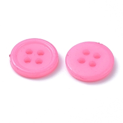 Pink Acrylic Sewing Buttons, Plastic Shirt Buttons for Costume Design, 4-Hole, Dyed, Flat Round, Pink, 12x2mm, Hole: 1mm