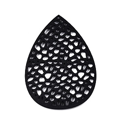 Schwarz Anhänger aus Kunstleder, Träne Reize, Schwarz, 56x38x1 mm, Bohrung: 1.4 mm