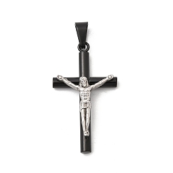 Черный 304 подвески из нержавеющей стали, религия Иисус крест амулеты, вакуумное покрытие pvd, чёрные, 42x24x8 мм, отверстие : 9x5 мм