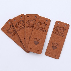 Chocolate Microfiber Label Tags, with Holes & Word handmade With LOVE, for DIY Jeans, Bags, Shoes, Hat Accessories, Rectangle, Chocolate, 20x50mm