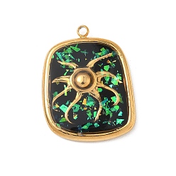 Черный 304 подвески из нержавеющей стали, эпоксидной смолы, с натуральными ракушками и пайетками внутри, прямоугольник с солнечными чарами, реальный 18 k позолоченный, вакуумное покрытие pvd, чёрные, 23x18x2 мм, отверстие : 1.5 мм