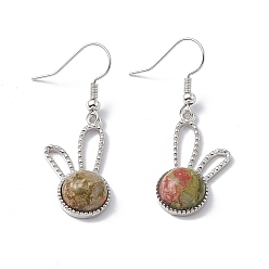 Унакит Серьги с подвесками в виде кролика из натурального унакита, платиновые латунные украшения для женщин, 42 мм, штифты : 0.6 мм