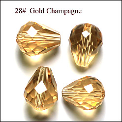 Gold Imitation Austrian Crystal Beads, Grade AAA, Faceted, Drop, Gold, 10x12mm, Hole: 0.9~1.5mm