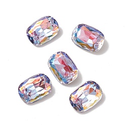 Violet K9 Glass Rhinestone Cabochons, Pointed Back & Back Plated, Octagon Rectangle, Violet, 14x10x5mm