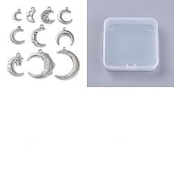 Couleur Acier Inoxydable 20pièces 2sacs 304pendentifs en acier inoxydable, charme de lune, couleur inox, 13~34x8.5~23x2~3mm, Trou: 1.5~2.5mm, 10 pcs /sachet 