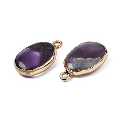 Amethyst Natural Amethyst Pendants, with Light Gold Plated Brass Findings, Oval, 22~22.5x13~13.5x4.5~5mm, Hole: 1.6mm