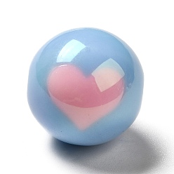Васильковый Двухцветное УФ-покрытие радужных переливающихся акриловых бусин, круглые с сердцем, васильковый, 16.5x16 мм, отверстие : 2.5 мм