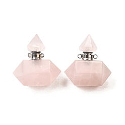 Розовый Кварц Кулоны для духов из натурального розового кварца, с 304 фурнитурой из нержавеющей стали, граненые, двойные остроконечные шармы-пули, цвет нержавеющей стали, 31~32x29~31x18 мм, отверстие : 1.9 мм