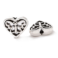 Antique Silver Tibetan Style Alloy Beads, Heart with Butterfly, Antique Silver, 10x12x4mm, Hole: 1.6mm, 892pcs/1000g