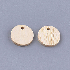 PapayaWhip Wood Pendants, Flat Round, PapayaWhip, 15.5x2.5mm, Hole: 2mm