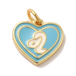 Leo Real 18K Gold Plated Brass Enamel Pendants, with Jump Ring, Heart with Constellation Charm, Leo, 12x13x1.5mm, Hole: 3.4mm