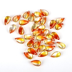 Orange 5pcs perles de verre tchèques transparentes, top foré, larme, orange, 14x8mm, Trou: 1mm