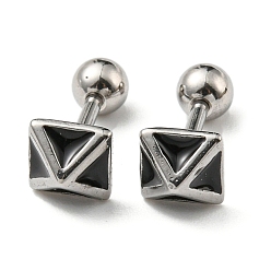 Stainless Steel Color 304 Stainless Steel Stud Earrings, with Black Enamel, Square, Stainless Steel Color, 5.5x5.5mm