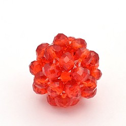 Red Transparent Glass Crystal Round Woven Beads, Cluster Beads, Red, 22mm, Beads: 6mm