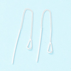 Silver 999 Fine Silver Long Chain Bar Dangle Stud Earrings, Teardrop Drop Earring Thread for Girl Women, Silver, 74mm, Pin: 0.8mm