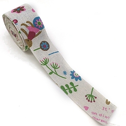 Rabbit Cotton Linen Printed Ribbons, Garment Accessories, Flat, Rabbit, 1-5/8 inch(40mm)