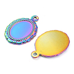 Rainbow Color 304 Настройки кабошон из нержавеющей стали кулон, овальные, Радуга цветов, лоток : 16x12.5 мм, 27x18x2 мм, отверстие : 1.6 мм