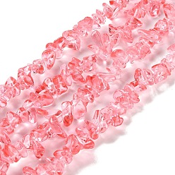 Light Coral Spray Painted Transparent Glass Beads Strands, Imitation Gemstone, Chip, Light Coral, 2~8x5~19x4.5~7.5mm, Hole: 0.4mm, 29.92''~31.10''(76~79cm)