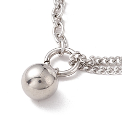 Stainless Steel Color Round Lock Pendant Necklace for Women, 304 Stainless Steel Chain Necklace, Stainless Steel Color, 16.93 inch(43cm)