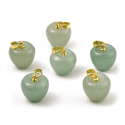 Green Aventurine Natural Green Aventurine Teacher Apple Charms, with Golden Plated Brass Snap on Bails, 14.5x14mm, Hole: 6.5x4mm
