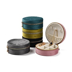 Mixed Color Round Velvet Jewelry Storage Zipper Boxes, Portable Travel Jewelry Case for Rings Earrings Bracelets Storage, Mixed Color, 10.5x4.5cm