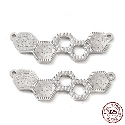 Real Platinum Plated Rhodium Plated 925 Sterling Silver Connector Charms, Hexagon Links, Real Platinum Plated, 9x29x1.2mm, Hole: 1mm