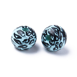 Светло-Синий Расписные бусы из натурального дерева, напечатанный, круглый с леопардовым принтом, голубой, 10x9 мм, отверстие : 2.5 мм