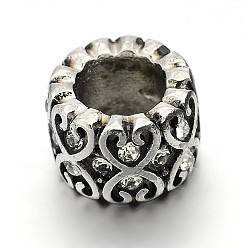 Antique Silver Retro 304 Stainless Steel Grade A Rhinestone Beads, Column, Antique Silver, 7.5x11mm, Hole: 6mm